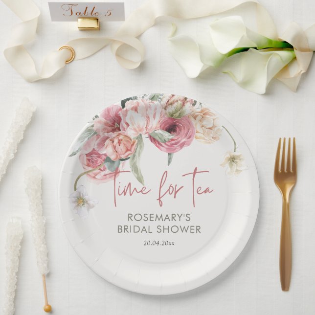 Prato De Papel Tempo Para O Chá de panela Floral Tea Boho (Casamento)