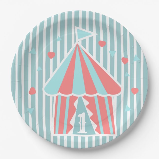 Prato De Papel Tenda de Circo Fofa Primeiro Aniversário  (Frente)
