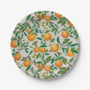 Prato De Papel Tendy Summer Orange Citrus Fruta Blossom Padrão