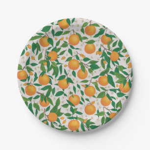 Prato De Papel Tendy Summer Orange Citrus Fruta Blossom Padrão