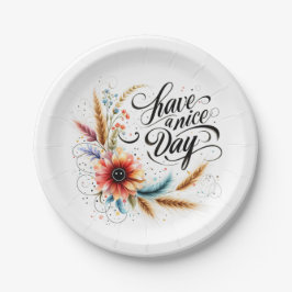 Prato De Papel Tenha um bom dia floral