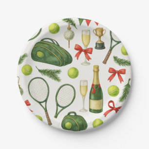 Prato De Papel Tênis Natal temido com Ball and Racket