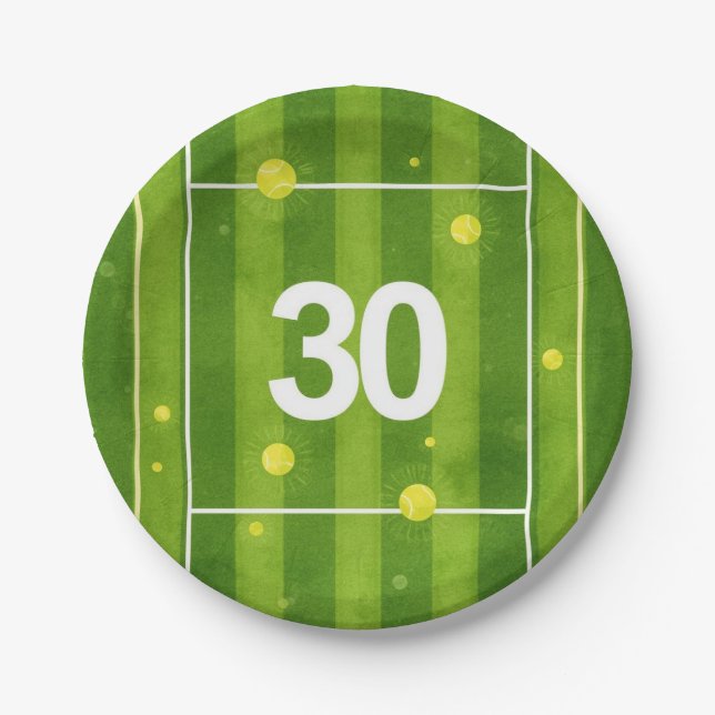 Prato De Papel Tennis 30th Birthday Balls on the court  (Frente)