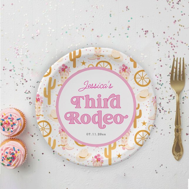 Prato De Papel Terceira Rodeio Cowgirl 3º Aniversário (Criador carregado)