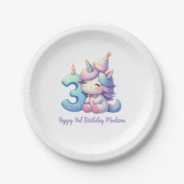 Prato De Papel Terceiro aniversário de meninas personalizadas do 