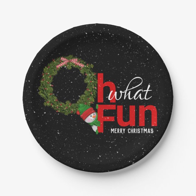 Prato De Papel Terra de Natal com boneco de neve (Frente)