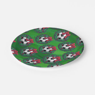 Prato De Papel Terra de Natal da Bola de Futebol