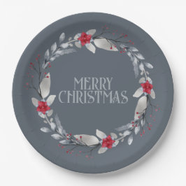 Prato De Papel Terra de Natal do Elegante Silver Red Merry