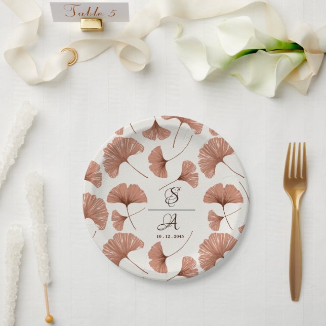 Prato De Papel Terracota Bege Rústico Folha de Ginkgo Casamento  (Casamento)