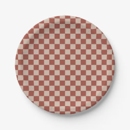 Prato De Papel Terracotta and Tan Checkerboard