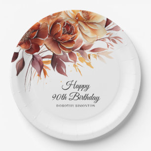 Prato De Papel Terracotta Orange Fall Flowers 90 Birthday