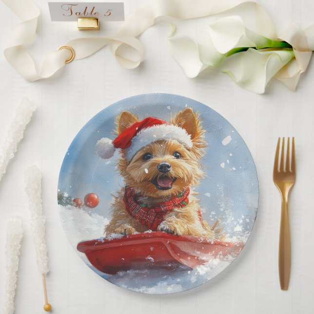 Prato De Papel Terrier australiano em Sledge Deixe que neve no Na (Casamento)