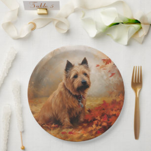 Prato De Papel Terrier Australiano no Outono Folhas Caídas Inspir