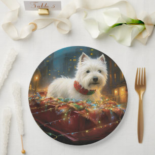 Prato De Papel Terrier Branco do West Highland Natal Festivo