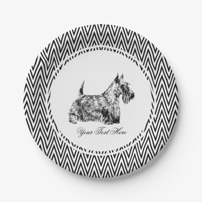 Prato De Papel Terrier Escocês e Chevron Personalizado (Frente)