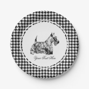 Prato De Papel Terrier Escocês e Xadrez Personalizado