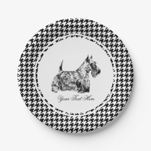 Prato De Papel Terrier Escocês e Xadrez Personalizado (Frente)