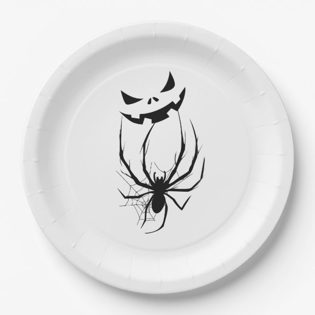 Prato De Papel Terror de Teia de Aranha Preta e Branca de Hallowe (Frente)