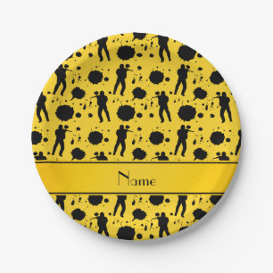 Prato De Papel Teste padrão amarelo conhecido personalizado do