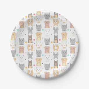 Prato De Papel Teste padrão bonito do gato e do cão