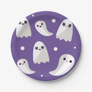 Prato De Papel Teste padrão bonito roxo do fantasma do Dia das