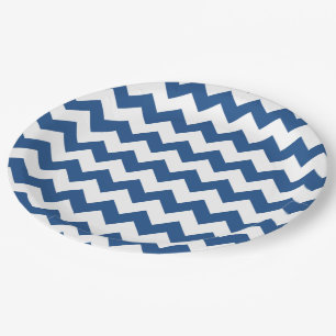 Prato De Papel Teste padrão branco azul clássico de Chevron