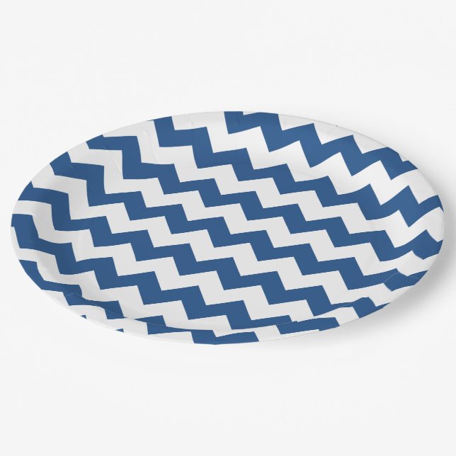Prato De Papel Teste padrão branco azul clássico de Chevron (Inclinado)