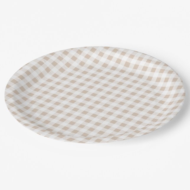 Prato De Papel Teste padrão branco bege do guingão (Inclinado)