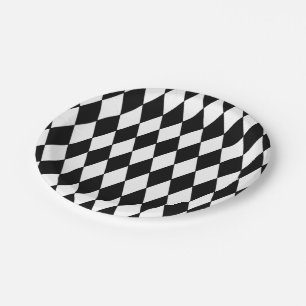 Prato De Papel Teste padrão branco preto do Harlequin