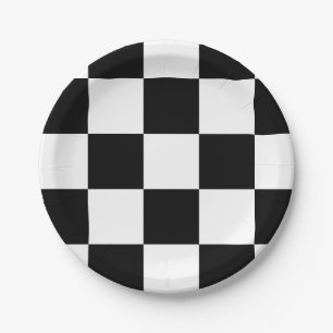 Prato De Papel Teste padrão Checkered preto e branco