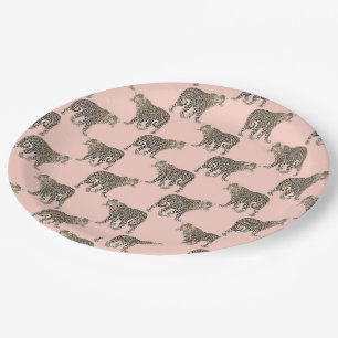 Prato De Papel Teste padrão chique na moda do animal do leopardo