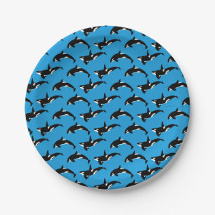 Prato De Papel Teste padrão da orca: Azul