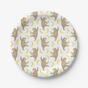 Prato De Papel Teste padrão das preguiças & das bananas