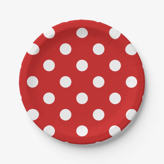 Prato De Papel Teste padrão de bolinhas vermelho e branco (Frente)