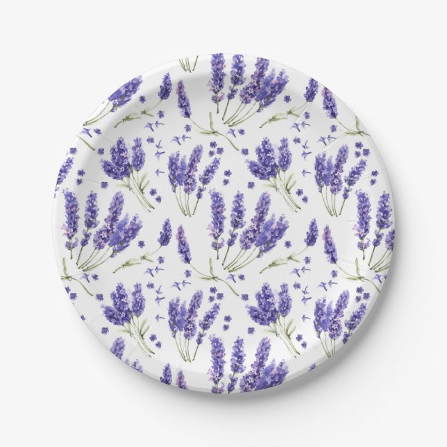 Prato De Papel Teste padrão de flores da aguarela da lavanda (Frente)