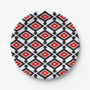 Prato De Papel Teste padrão de Ikat - obscuridade - vermelho,