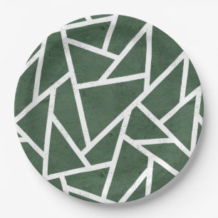 Prato De Papel Teste padrão de mosaico verde e branco