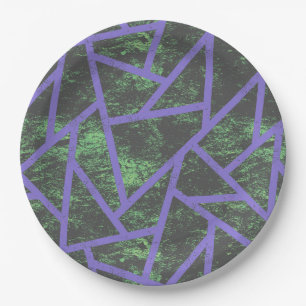 Prato De Papel Teste padrão de mosaico violeta e verde