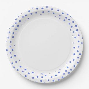 Prato De Papel Teste padrão de pontos azul e branco dos confetes