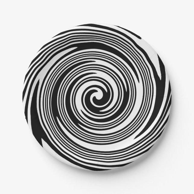 Prato De Papel Teste padrão de roda preto e branco (Frente)