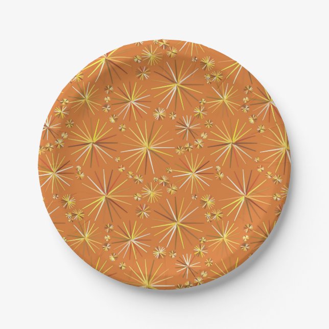 Prato De Papel Teste padrão de Sputnik do meio século, Terracotta (Frente)