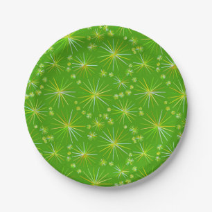 Prato De Papel Teste padrão de Sputnik do meio século, verde
