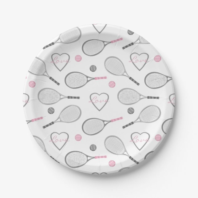 Prato De Papel Teste padrão do amor do tênis (Frente)
