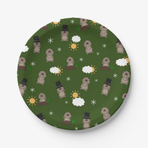 Prato De Papel Teste padrão do dia de Groundhog