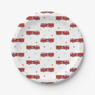 Prato De Papel Teste padrão do partido do Firetruck da