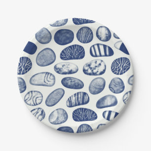 Prato De Papel Teste padrão do seixo - efeito de Cyanotype