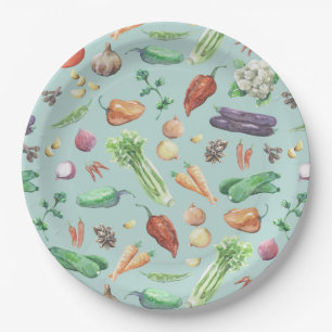 Prato De Papel Teste padrão dos vegetarianos & das especiarias d