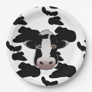 Prato De Papel Teste padrão preto e branco da vaca