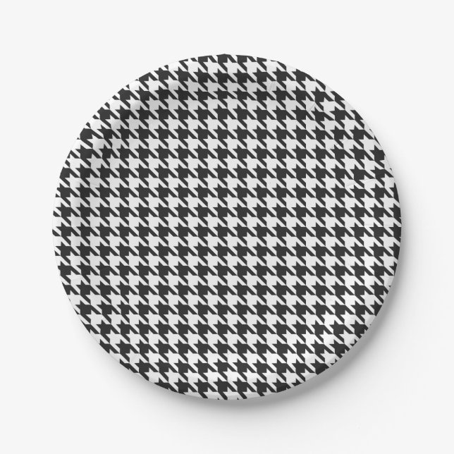 Prato De Papel Teste padrão preto e branco de Houndstooth (Frente)