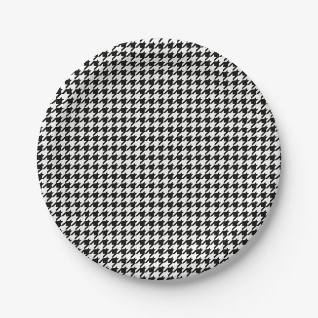 Prato De Papel Teste padrão preto e branco de Houndstooth (Frente)